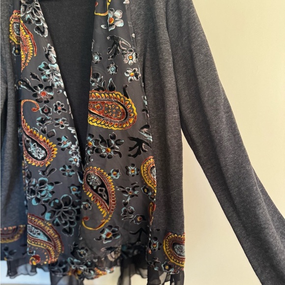 Mystree Charcoal Cardigan with Paisley Burnout Scarf Accents - Picture 3 of 9